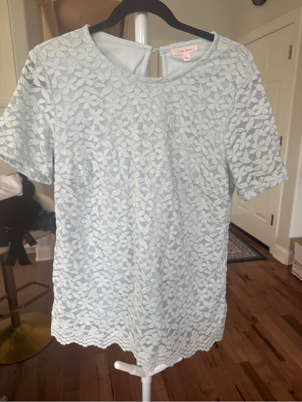 Light Blue Lace Short Sleeve Blouse by Vince Camuto